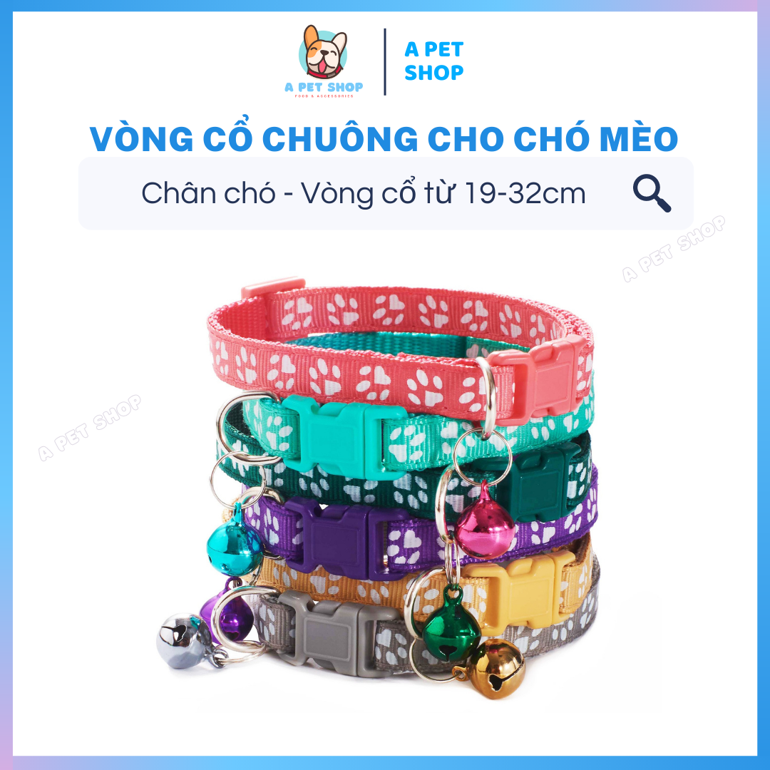 Vòng cổ cho chó, vòng cổ cho mèo có chuông họa tiết chân cún - a pet shop