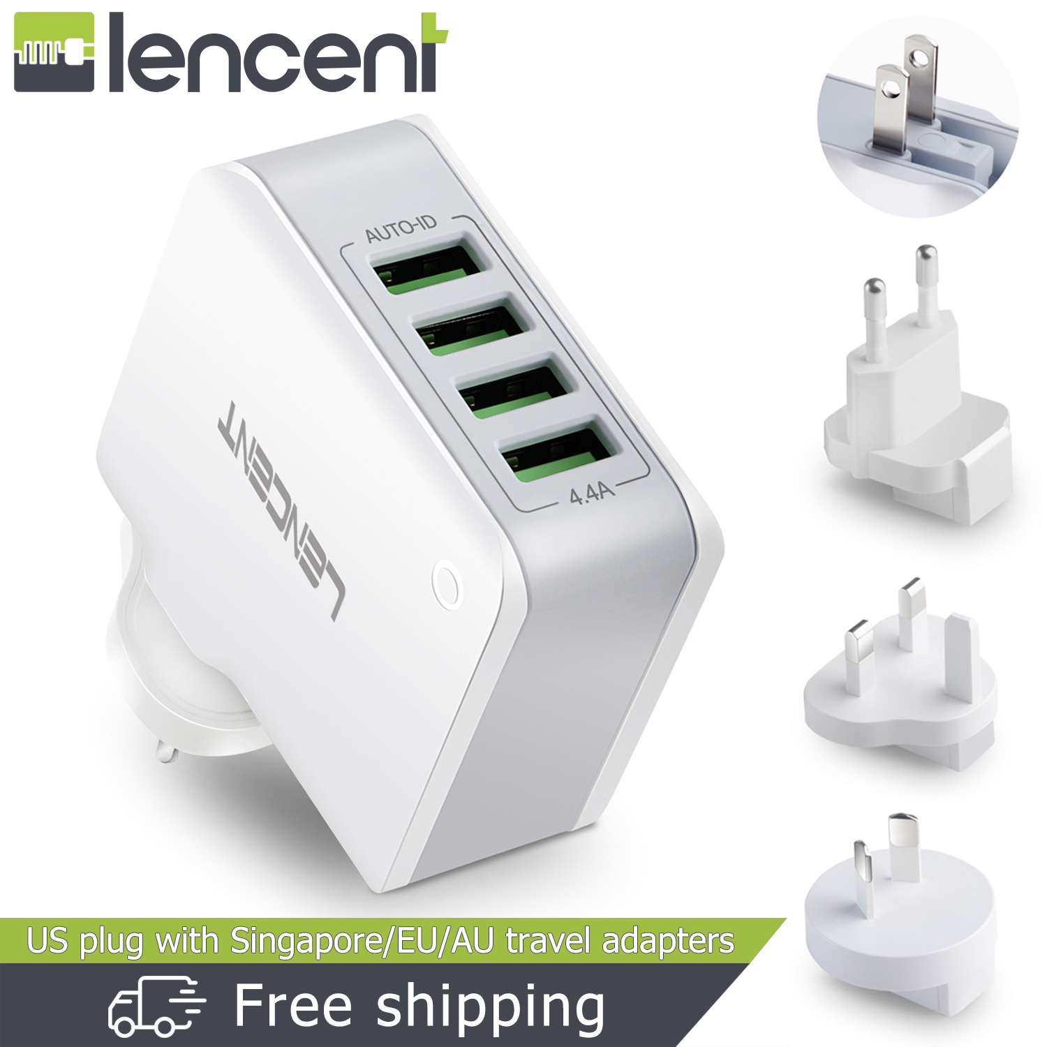LENCENT 4 USB Wall Charger with LED Touch Night Light International Travel  Adaptor for US UK