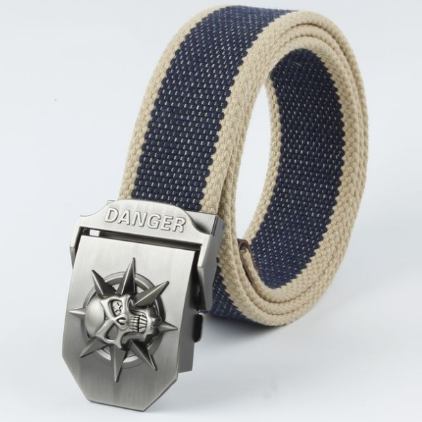 Dây nịt Nam vải bố cao cấp - Dây nịt lính vải Canvas_Mặt Đầu lâu Khóa luồn kẹp Hợp kim không gỉ chắc chắn, tiện dụng