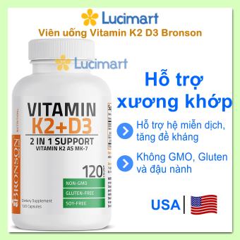 Viên uống Vitamin K2 D3 Bronson 2in1, hộp 120 viên [Hàng Mỹ hạn dùng 01/2025]