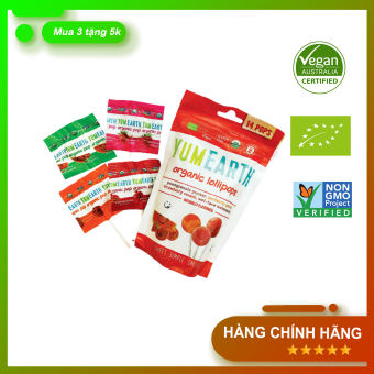 Kẹo mút hữu cơ cho bé / Kẹo organic cho bé không đường chống sâu răng Yumearth Organic Pops (1 cây) Date 2022