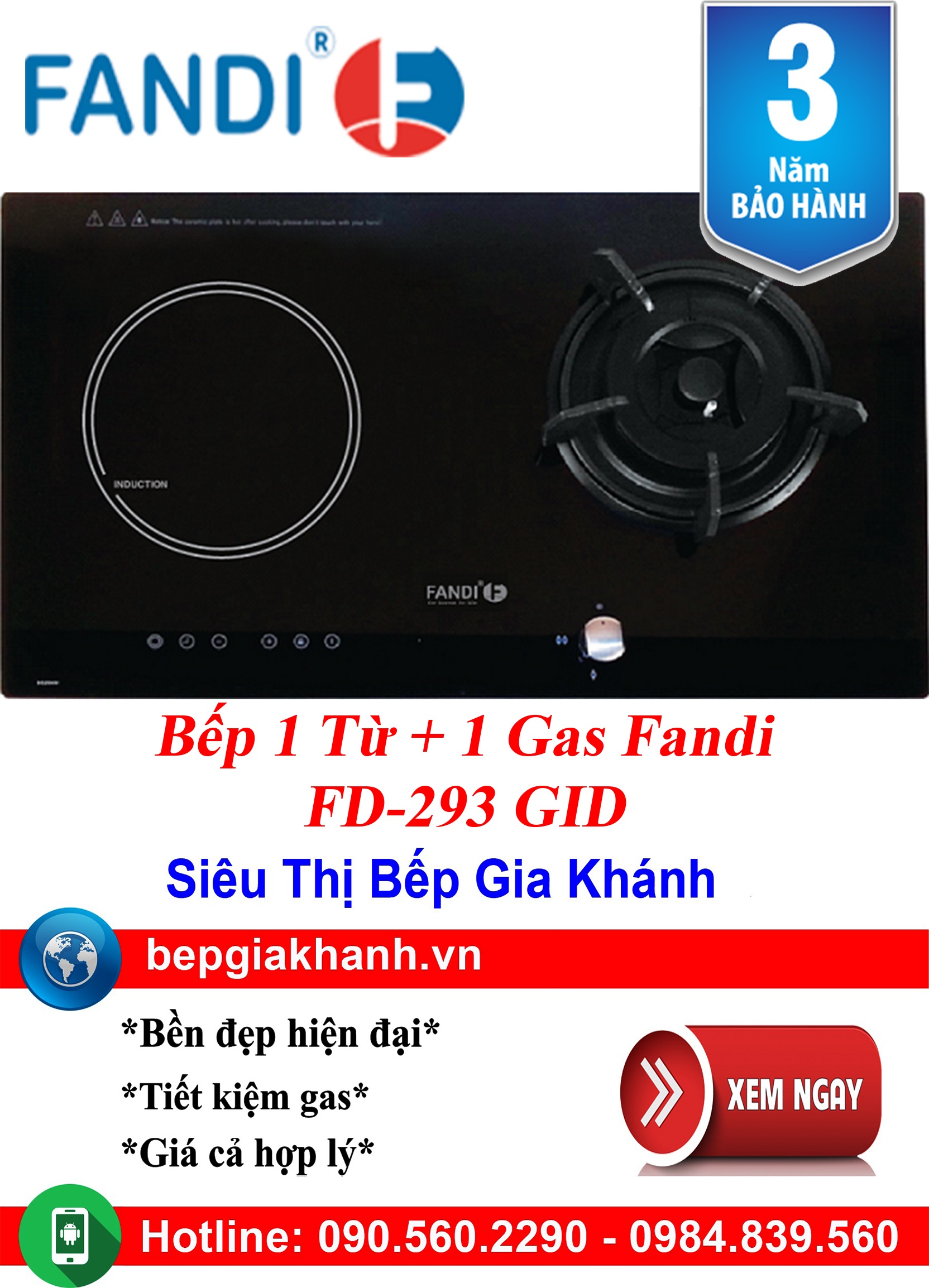 [HCM]Bếp gas kết hợp từ Fandi FD-293 GID bếp gas bếp gas đôi bếp gas đơn bếp gas âm bếp ga bếp ga đô