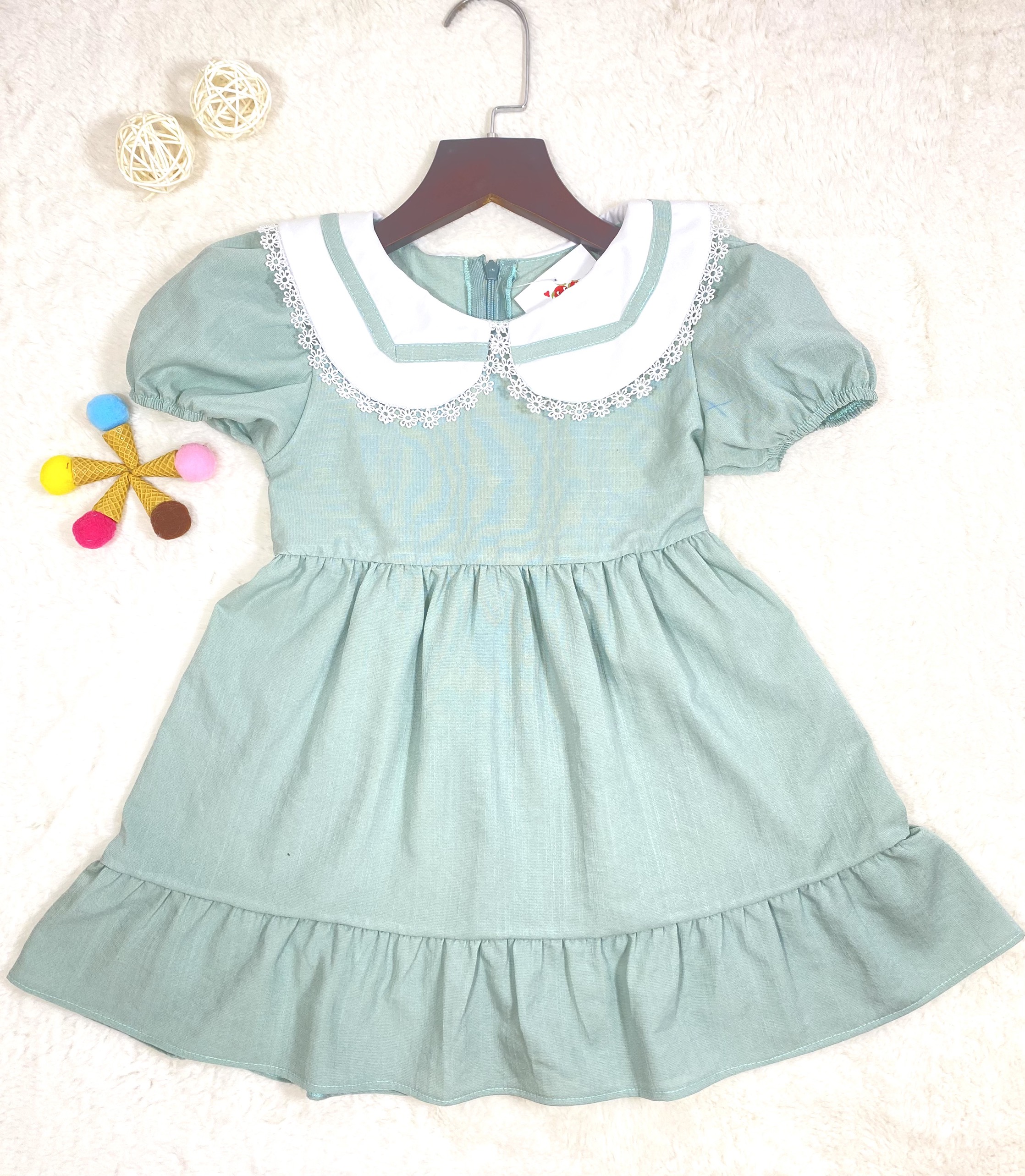 Đầm bé gái,váy trẻ em cao cấp cổ sen phối ren siêu yêu ,SHOPMINAKIDS size 0 đến 8 tuổi. - 2
