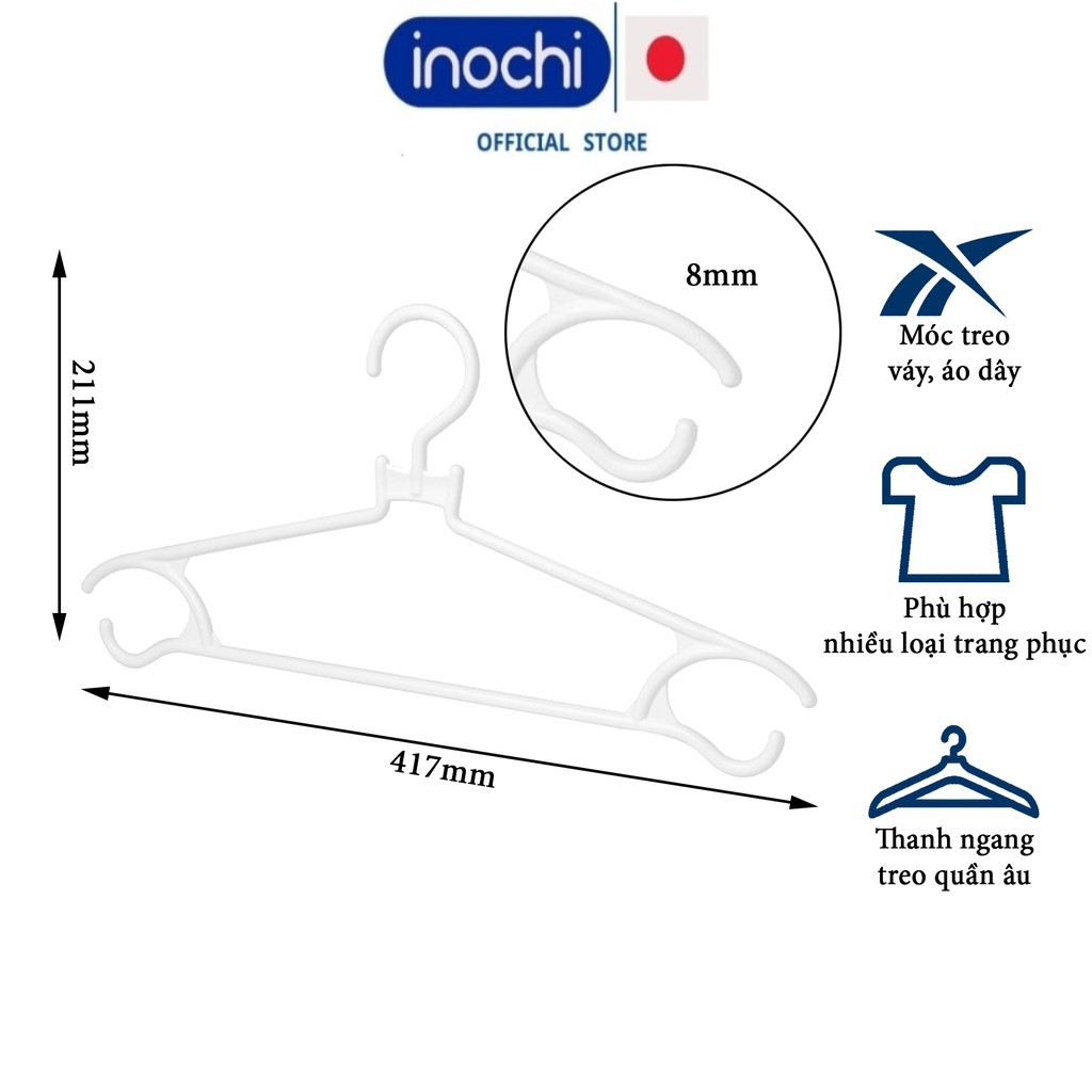 Móc quần áo, móc áo kiểu Hara 183 INOCHI set 10 giúp quần áo gọn gàng ngăn lắp với thiết kế chắc chắn