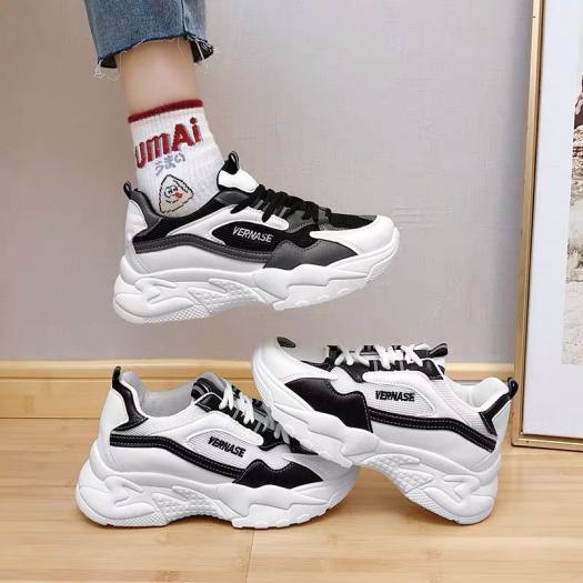 Giày thể thao nữ VERNASE - giày nữ giày sneaker nữ giầy nữ giày bata nữ da trắng phối đen độn đế hàn quốc đi học đẹp giá rẻ