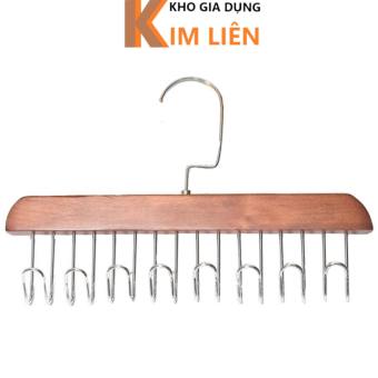 Thanh gỗ 8 móc inox xoay 360 độ - Treo đồ lót, quần áo, tất vớ, cà vạt, áo 2 dây, thắt lưng