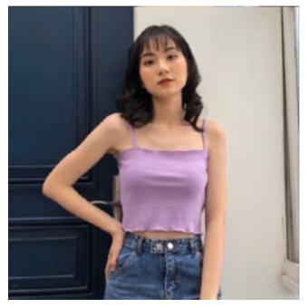 Áo hai dây áo hai dây sợi bún croptop cuốn biên chất bo gân màu tím / đen / trắng