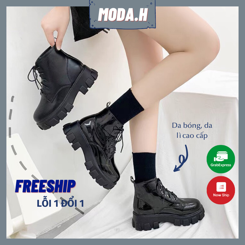 Bốt nữ cao cổ giày đế bằng martin thời trang da mềm ullzang siêu hot