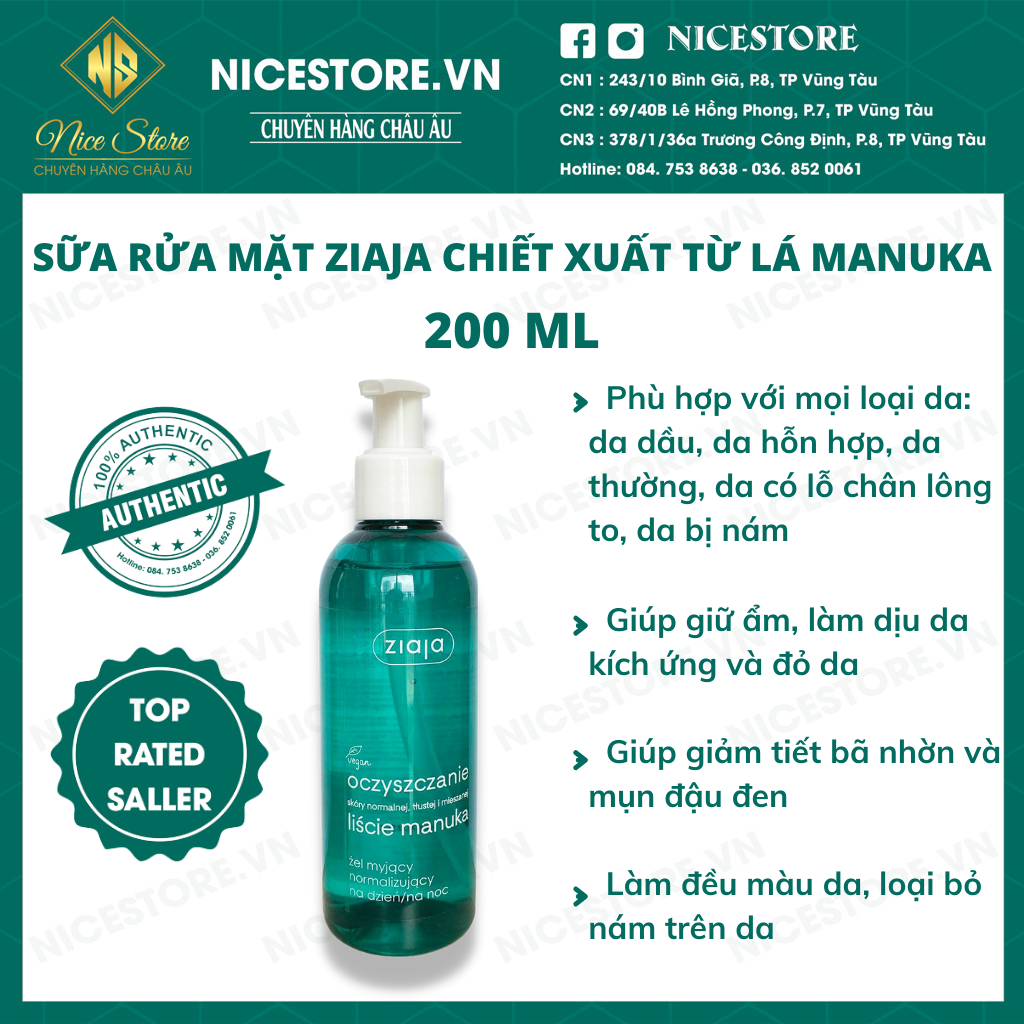 Sữa rửa mặt ziaja chiết xuất từ lá manuka