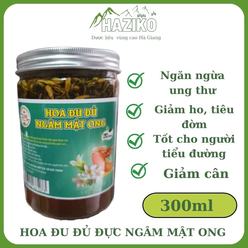 Hoa đu đủ đực ngâm mật ong Hanziko giảm ho tiêu đờm ổn định huyết áp , đường huyết cho người tiêu đường , tốt cho tiêu hóa