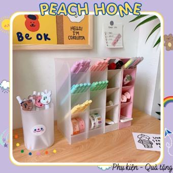 Ống Cắm Bút Trong Suốt 4 Tầng Để Bàn Tiện Lợi Trang Trí Bàn Học Kệ Nhựa Đựng Bút Mỹ Phẩm 4 Ngăn Đa Năng