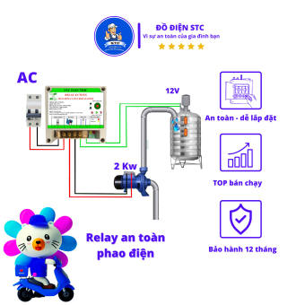 Thiết bị điện STC relay an toàn phao điện bồn nước sang 12V an toàn phao chống tràn bể nước A01