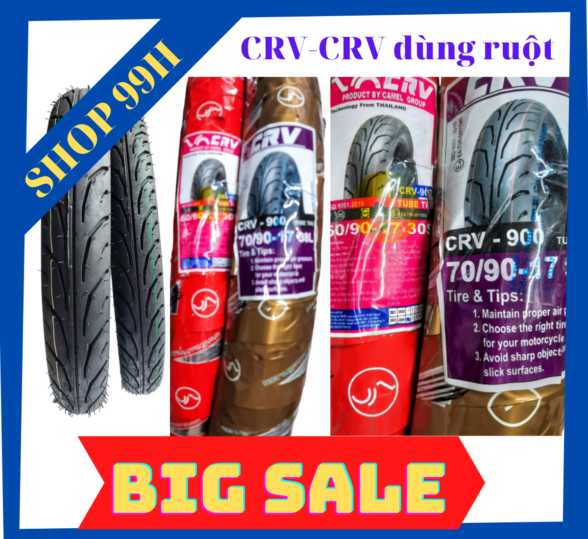 1 vỏ kèm 1 ruột nhỏ crv 50/85-17 và 60/90-17 hoặc 70/90-17