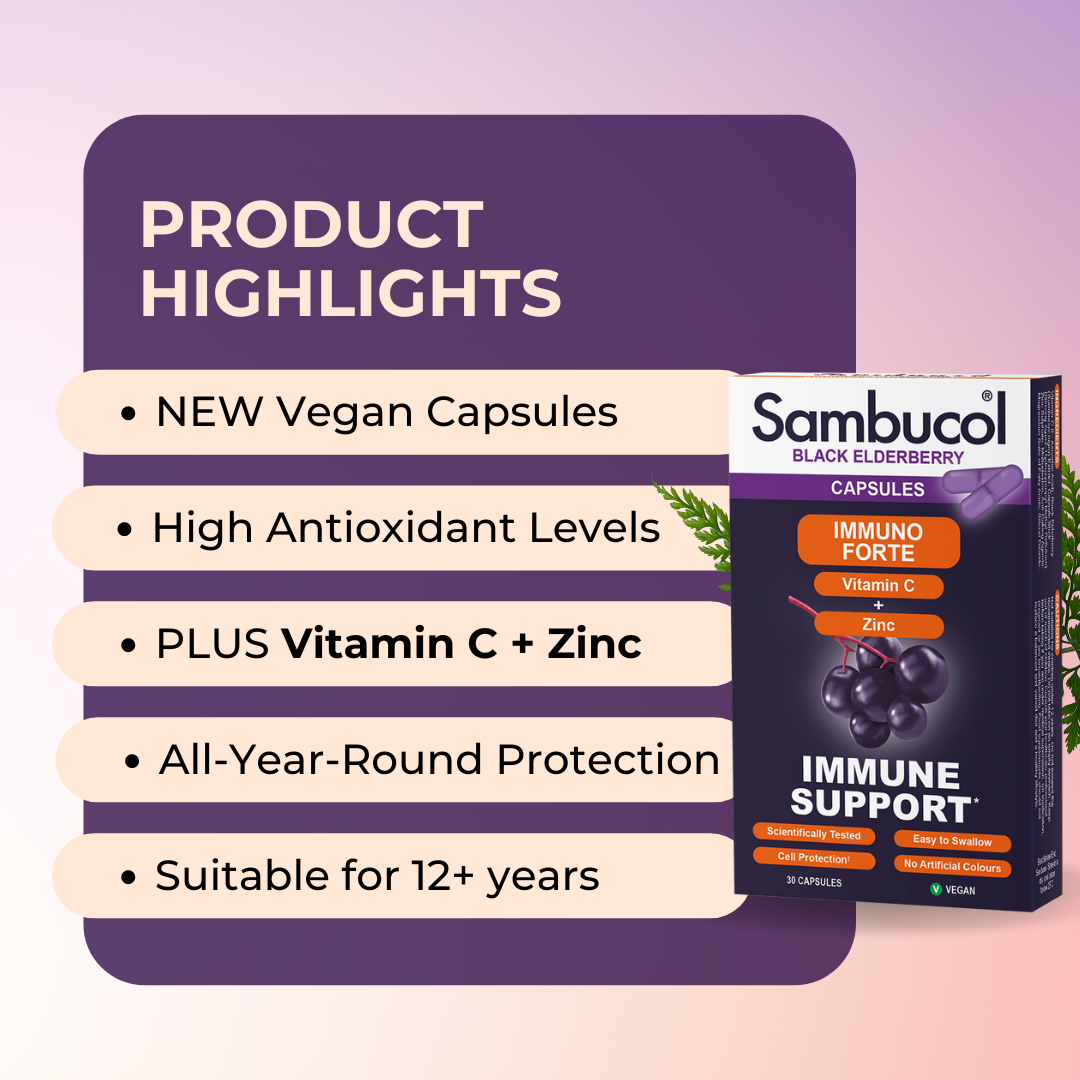 Sambucol Immuno Forte, Support Immune, No Artificial Colours, 30 Capsules, Product Highlights