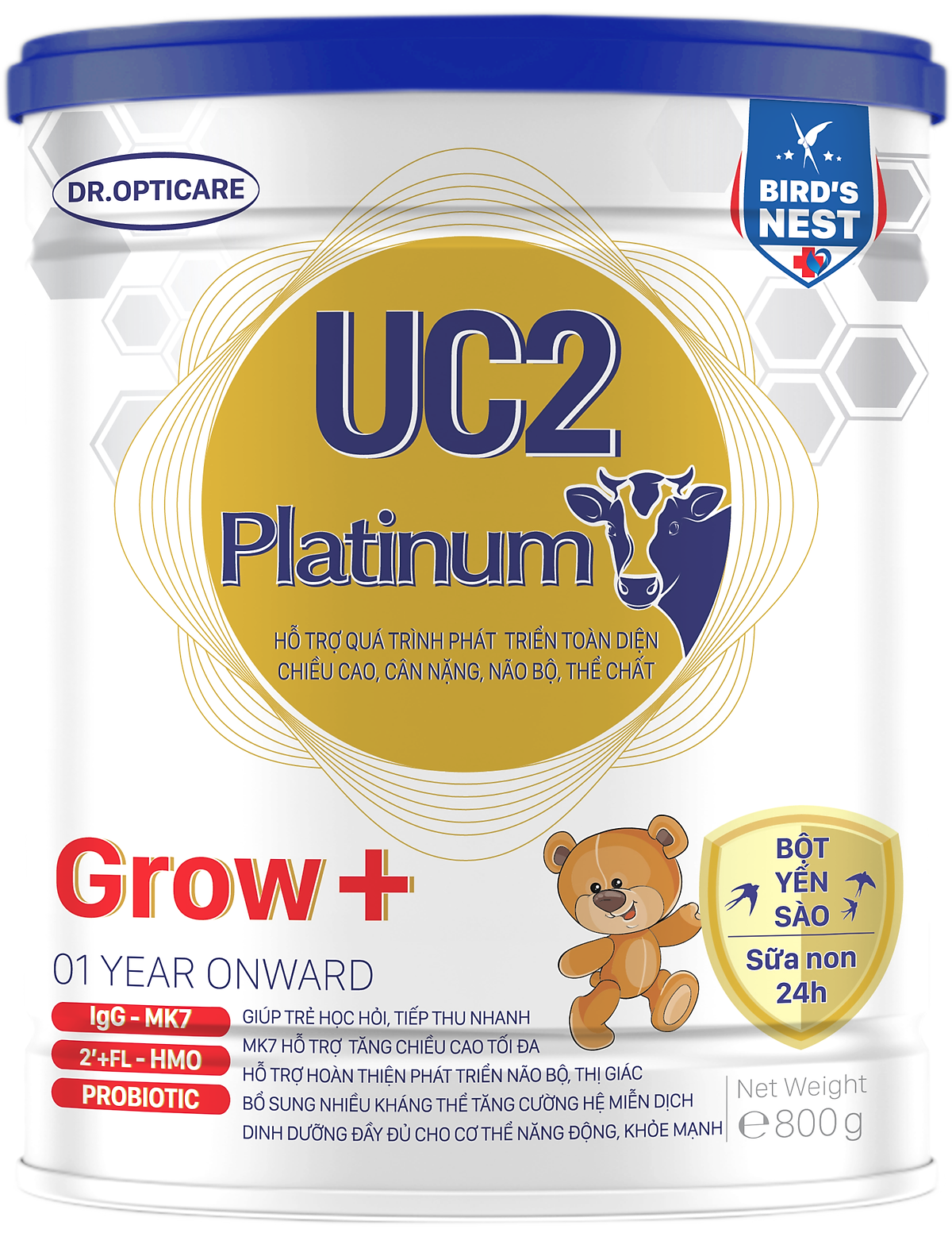 Sữa bột uc2 platinum grow+ 800g bổ sung bột yến sào và sữa non 24h