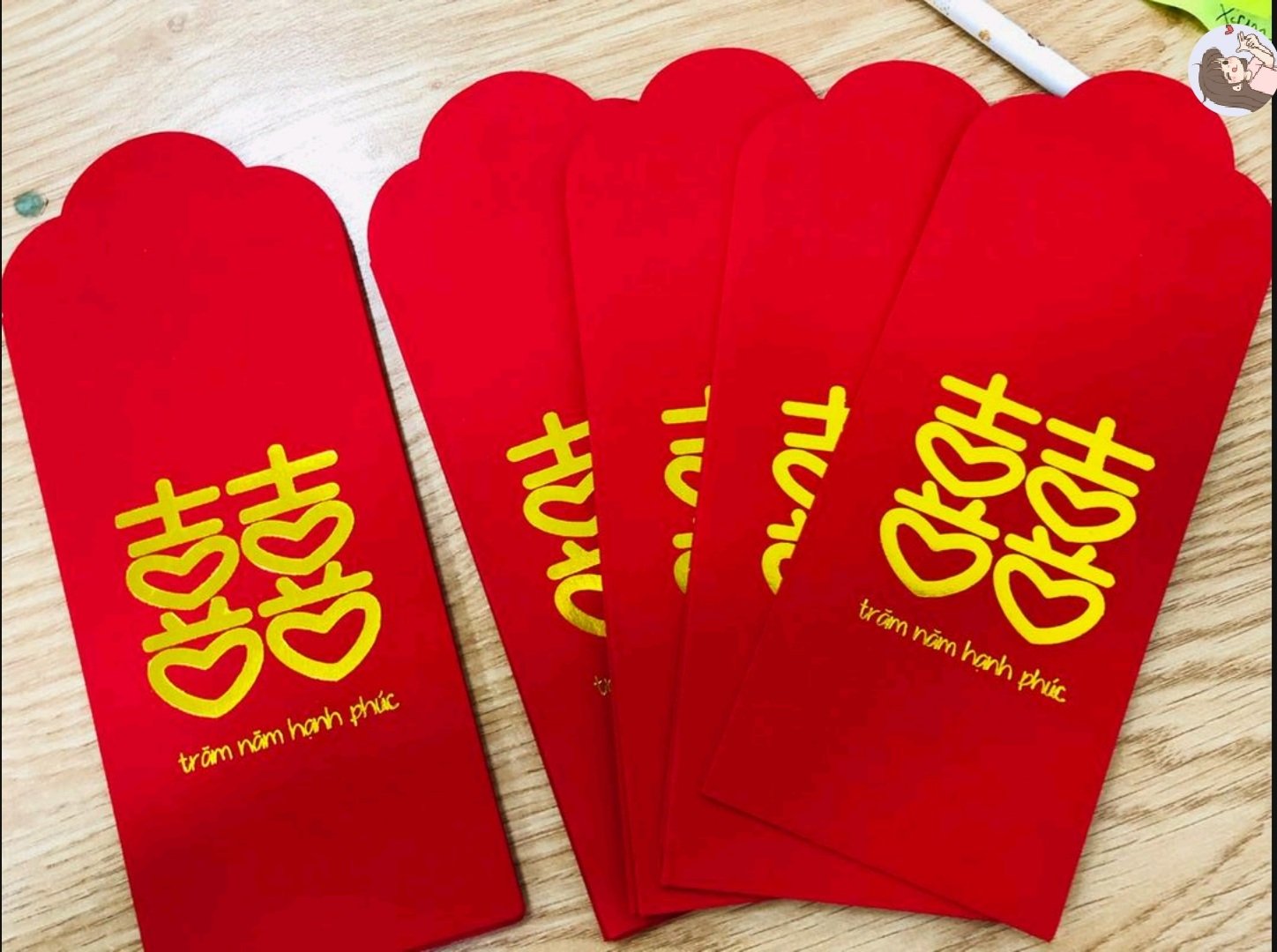 Bao lì xì cưới - chữ hỷ - cô dâu chú rể - dùng trong ăn hỏi, trao duyên, bê tráp, nạp tài, bưng quả