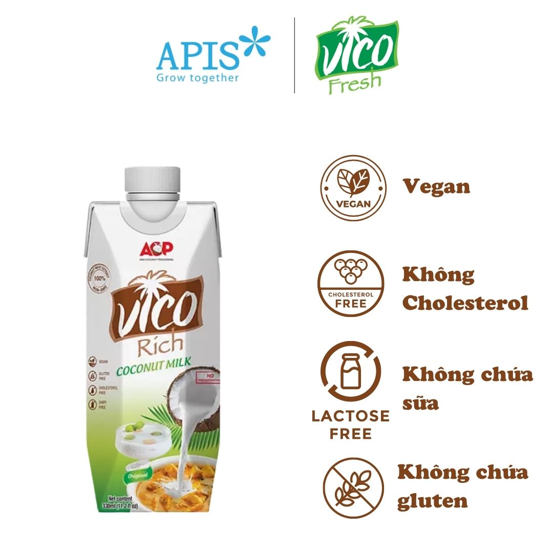 1 hộp nước cốt dừa vico rich 330ml - acp - 16-19% béo