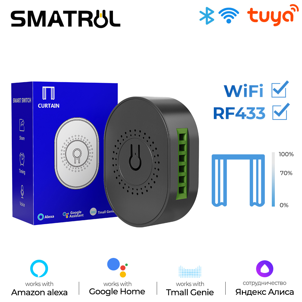 SMATRUL Tuya Mô-đun Công Tắc Rèm Mù Mini WiFi RF433 Cửa Sổ Động Cơ Cuộn Cửa Cuốn Chạy Điện Cho Google Home Alexa