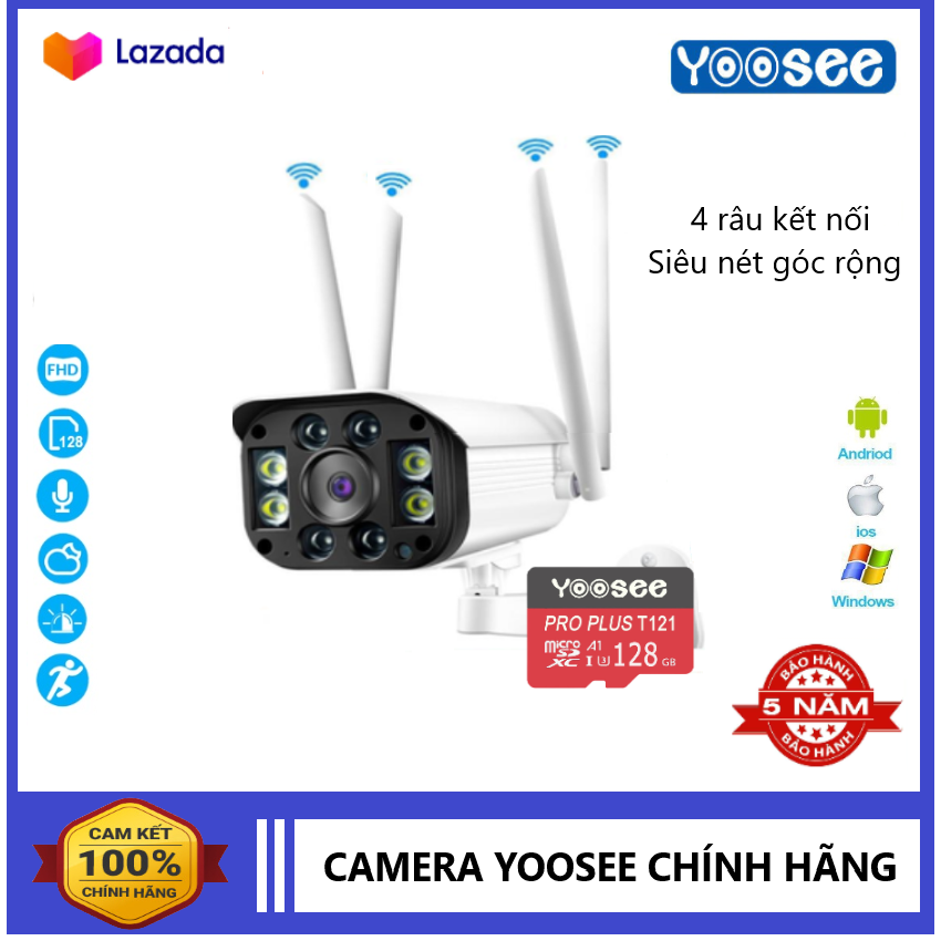 (DÙNG THỬ MIỄN PHÍ 30 NGÀY BẢO HÀNH 5 NĂM 1 ĐỔI 1) - Camera wifi 3.0 ngoài trời - trong nhà camera yoosee 4 Râu 3.0 Mpx full hd 1080p - hỗ trợ 4 đèn hồng ngoại và 4 đèn LED - 2020 NEW