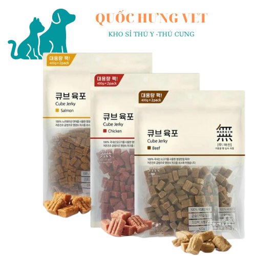 Viên thịt bò, gà & cá hồi bowwow cube jerky snack cho chó 5 viên- quốc hưng vet