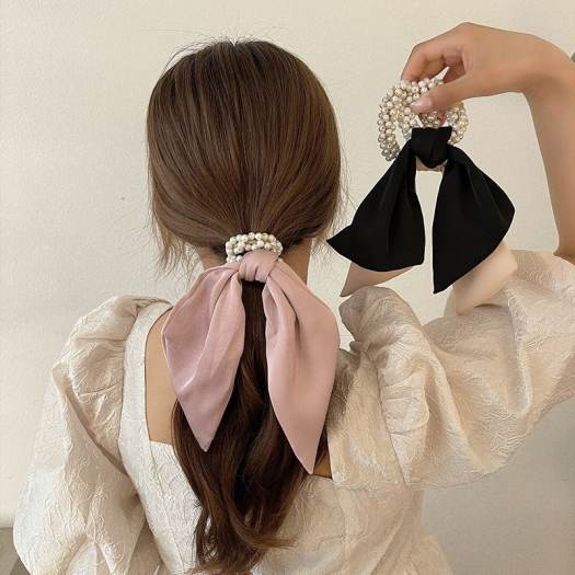 Dây buộc tóc vải lụa trơn cỡ lớn thời trang Hàn Quốc