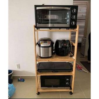 Kệ Đựng Lò Vi Sóng 4 Tầng Gỗ Tự Nhiên 100% Đựng Cả Lò Nướng, Nồi Chiên, Nồi Cơm Điện