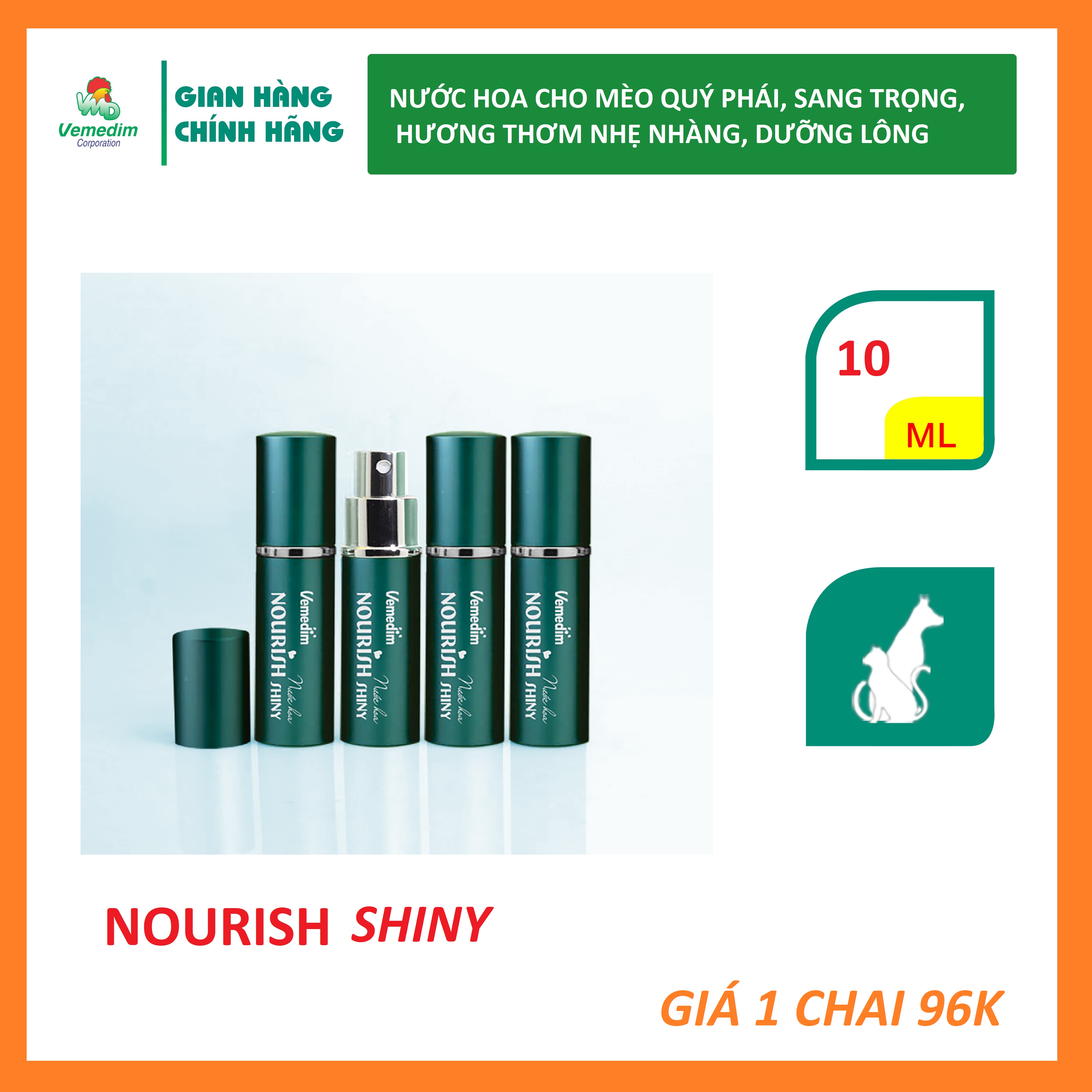 "Hoàn tiền đến 10%" Vemedim Nourish Shiny - nước hoa dành cho mèo với mùi thơm quý phái, sang trọng, chai 10ml/chai 50ml