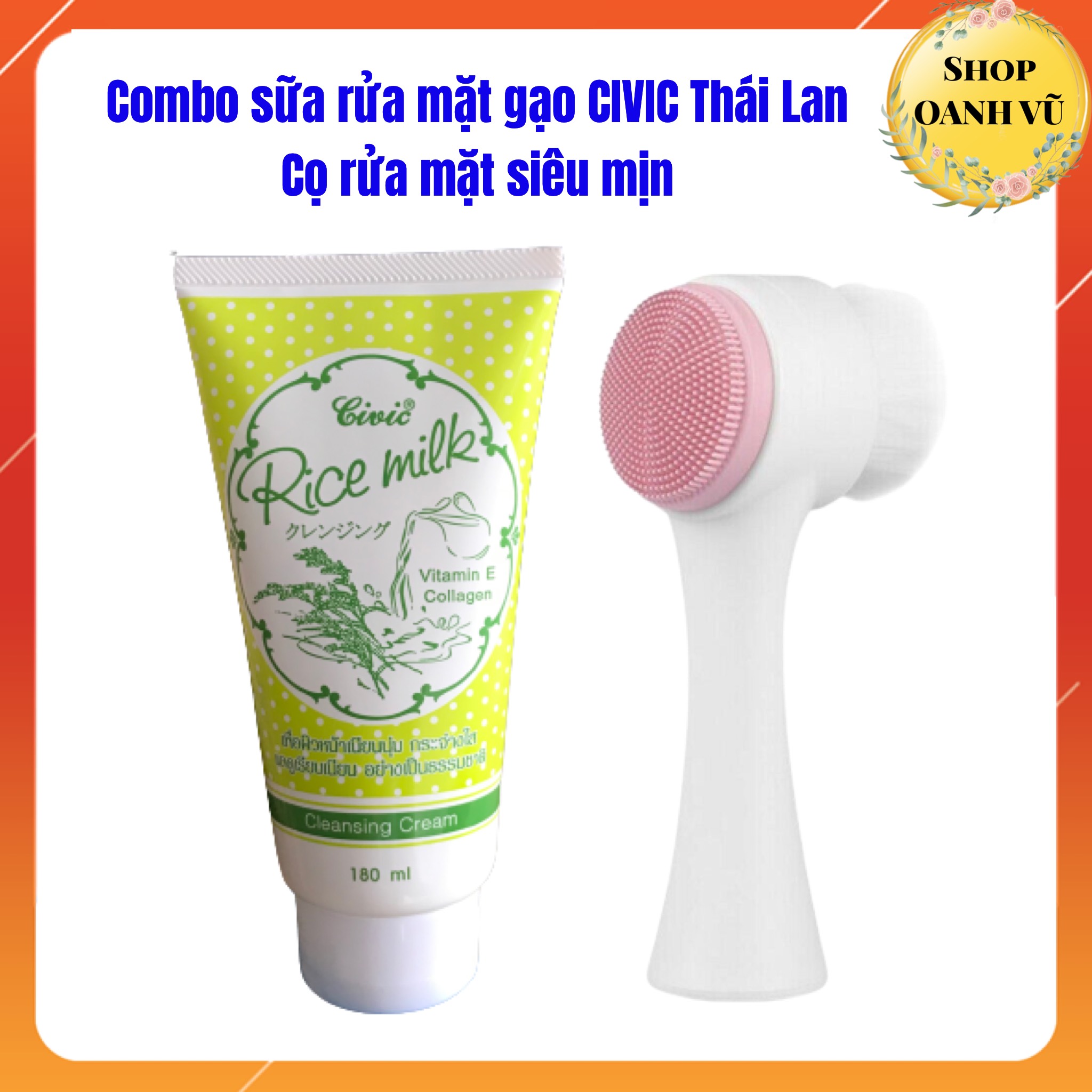 Combo sữa rửa mặt gạo civic 180ml thái lan + cọ rựa mặt silincon - oanh vũ