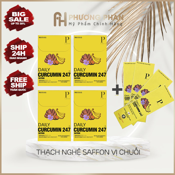 [Chính Hãng] - [Tặng 8 gói nhỏ] Set 4 Hộp Thạch Nghệ Saffron Vị Chuối 247 Nano Japan Hộp 7 Gói - Giảm Đau Bao Tử - Giúp  Bé Ngủ Ngon - Đẹp Da - Phương Phan Cosmetics