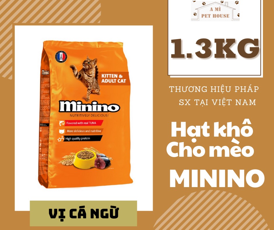 Thức Ăn Hạt Khô Cho Mèo Con Và Mèo Lớn Vị Cá Ngừ Minino 1,3kg