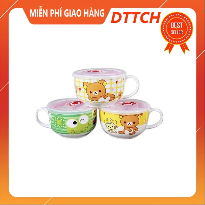 Ca ăn mì bằng sứ in hình dễ thương có nắp hút chân không siêu đẹp