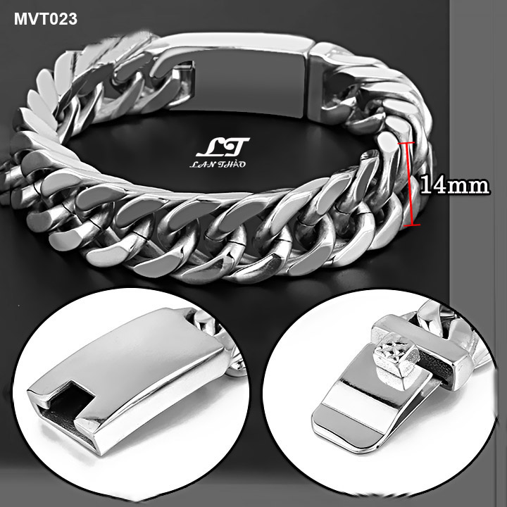 Lắc tay nam kiểu lặc đôi bảng to 14mm MVT023 Không đen không gỉ sét