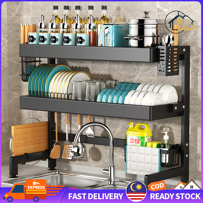 Gambar LA?READY STOCK?Kitchen Cabinet Dish Drying Rack Kitchen Rack Rak Barang Serbaguna Kitchen Accessories Multipurpose Rak Pinggan Mangkuk Dish Rack Rak Pinggan Rak Dapur Untuk Letak Barang Rack Shelf Rack Storage Cabinet