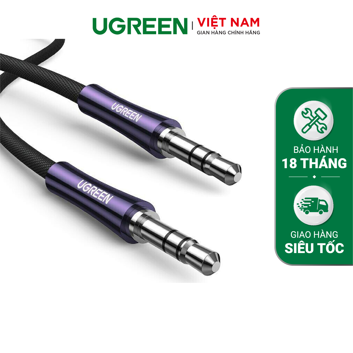 Cáp âm thanh 3.5mm UGREEN AV171 - Đầu mạ bạc chống ăn mòn , truyền tải tín hiệu ổn định - Dây bện mềm mại tăng tuổi thọ sử dụng - Hàng phân phối chính hãng - Bảo hành 18 tháng