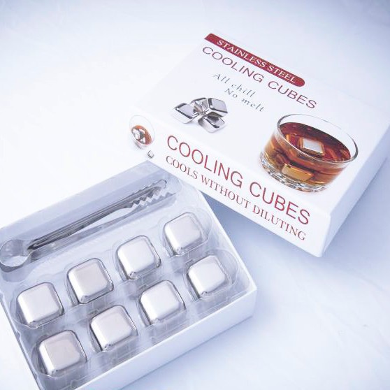 Hộp 8 viên Đá inox vĩnh cửu siêu lạnh an toàn tiện dụng sạch sẽ tặng kèm kẹp gắp đá - không làm nhạt nước uống