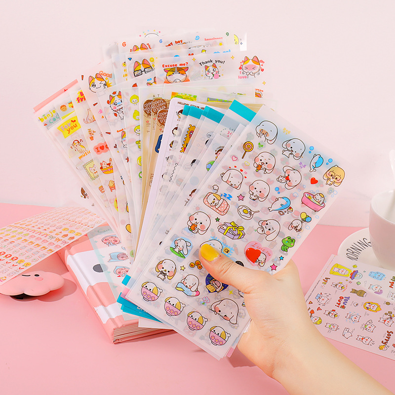 Sticker dán cute nhiều mẫu trang trí dễ thương, sticker pvc 6 tấm