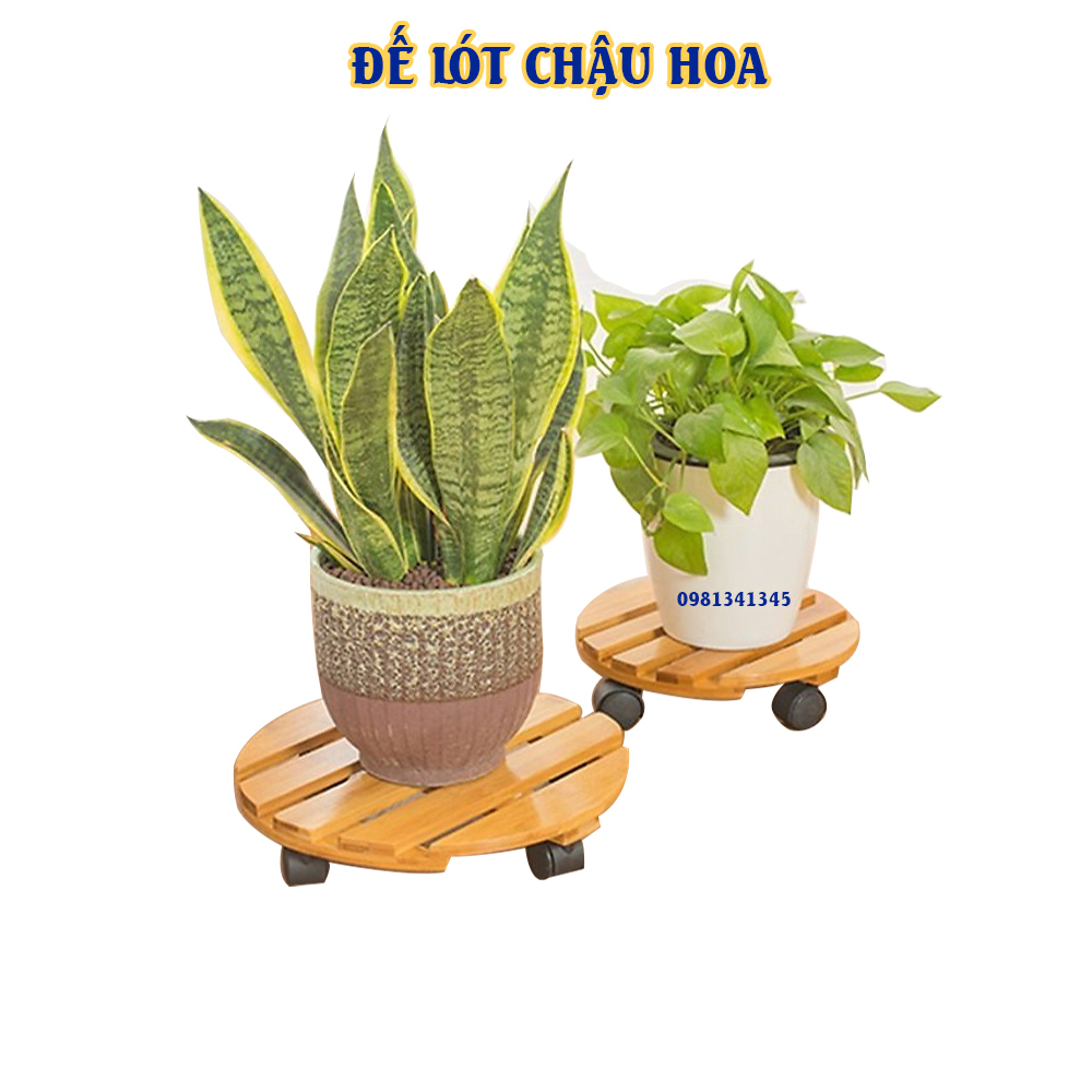 Đế Lót Chậu Cây Có Bánh Xe hình tròn đường kính 30cm, chịu tải 90kg - Chậu Hoa bằng gỗ Tự Nhiên