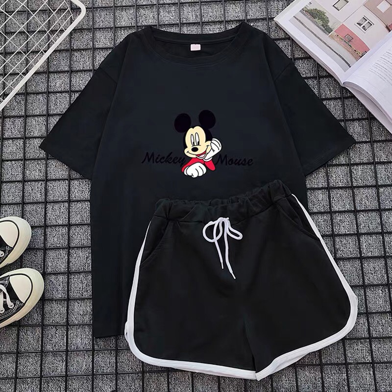 Set Áo Phông Hình Chuột Mickey Kèm Quần Đùi Siêu Dễ Thương