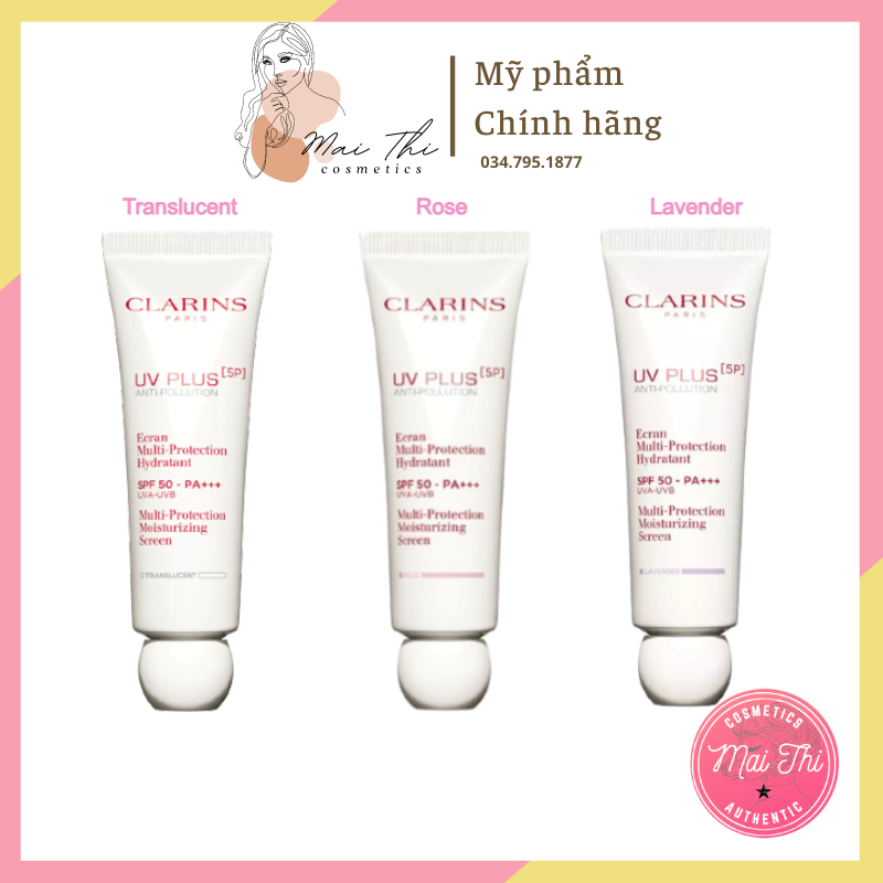 Kem chống nắng Clarins, kem chống nắng clarin UV Plus Anti-Pollution SPF 50 PA++++, Clarins Rose, Clarins translucent, Clarins lavender