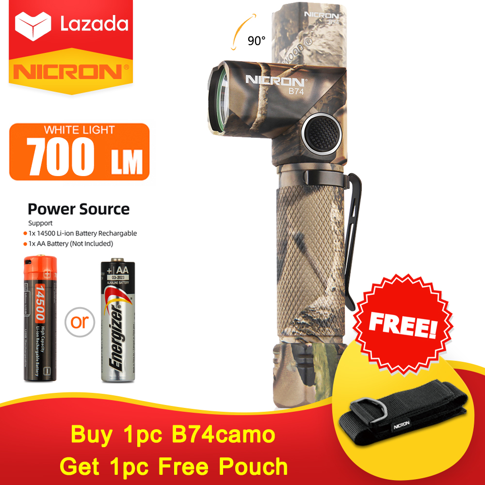 NICRON Đèn Pin Led B74camo Nhiên Liệu Kép 14500 Xoay Xoắn 90 Độ Có Thể Sạc Lại Đèn Đội Đầu 700Lumens Độ Sáng Cao Khoảng Cách Chùm Sáng Dài 200 Mét Đèn Không Thấm Nước Mini Đèn Pin LED Cắm Trại Ngoài Trời Đi Bộ Đường Dài B74camo