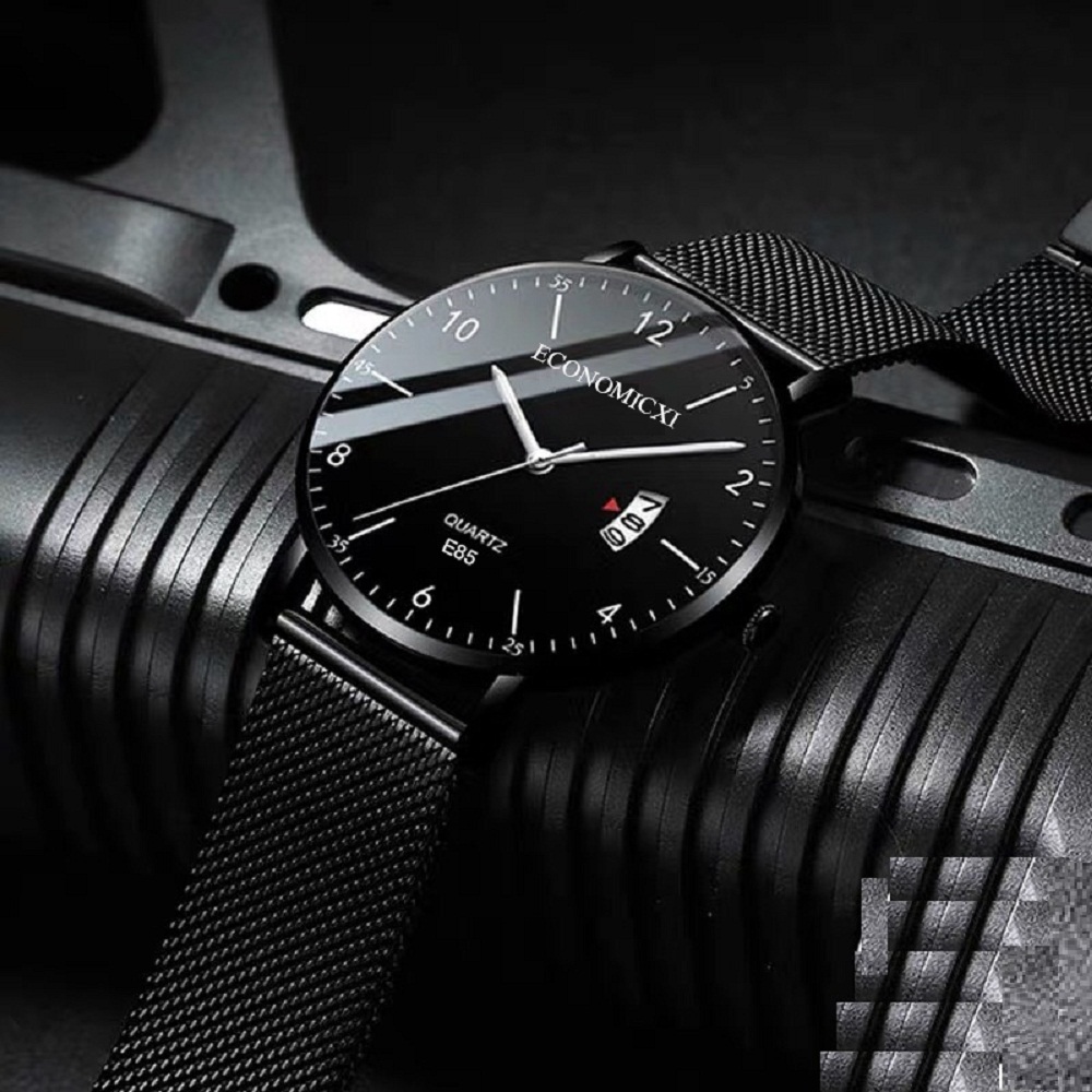 đồng hồ nam đeo tay dây thép lụa đen economicxi chạy lịch ngày cao cấp - đẳng cấp phái mạnh eci099 4