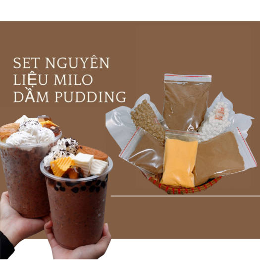 💖 Set Milo Dầm Trân Châu Pudding + Công Thức Dễ Làm Thành Công 100%, Set Milo Cacao Dầm Siêu Ngon