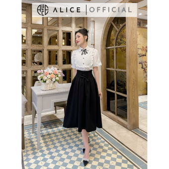 Set Áo Sơ Mi Tay Phồng Xếp Li Ngực Kèm Chân Váy Cạp Cao Xếp Li Xòe Bồng ALICE Phong Cách Công Sở S296