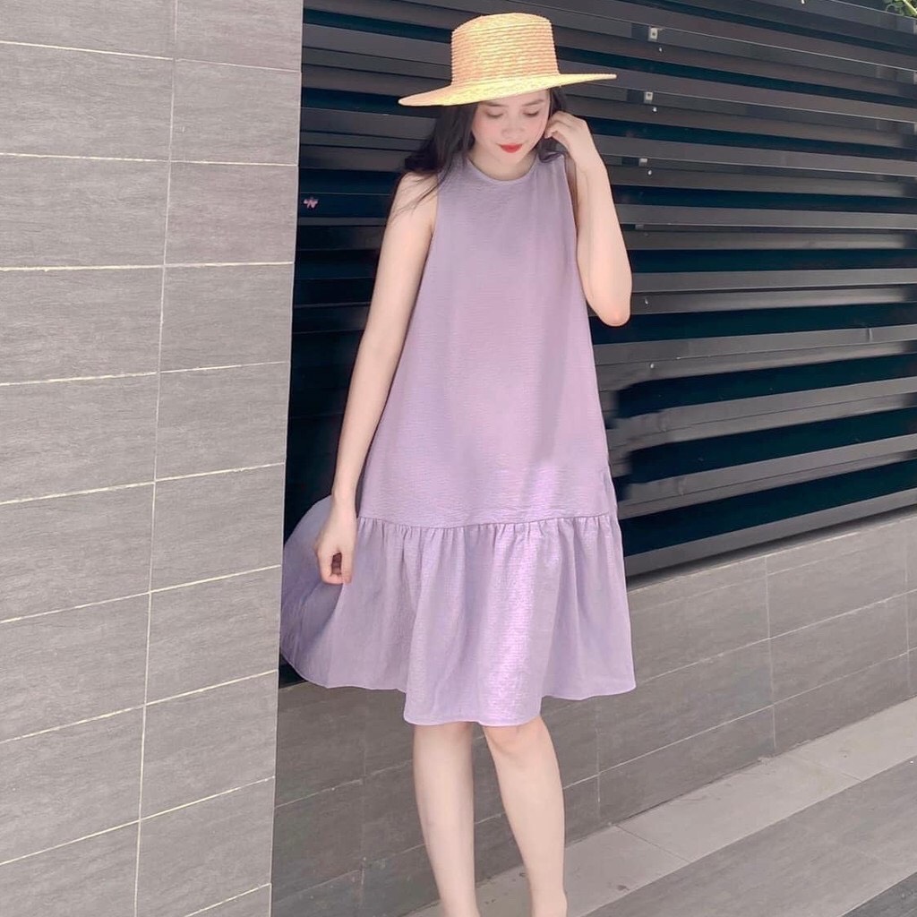 Váy đuôi cá dáng babydoll GOROGI, đầm suông dáng rộng chất xốp thoáng co giãn nhẹ