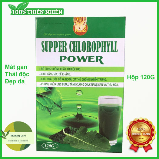 Bột diệp lục supper chlorophyll power (120g) [ sản phẩm công ty nct3 ], hỗ trợ cho gười bị thiếu chất xơ từ diệp lục và rau xanh, tiêu hóa kém, hấp thụ kém