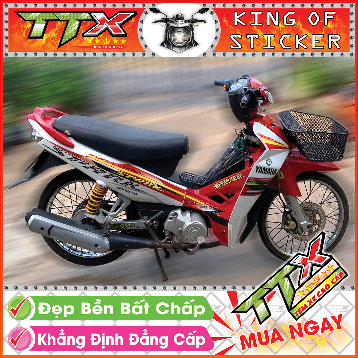 Tem sirius spark , Tem xe phụ kiện sirius màu đỏ nền trắng chữ đen siêu đẹp , Shop TTX Team chế sirius