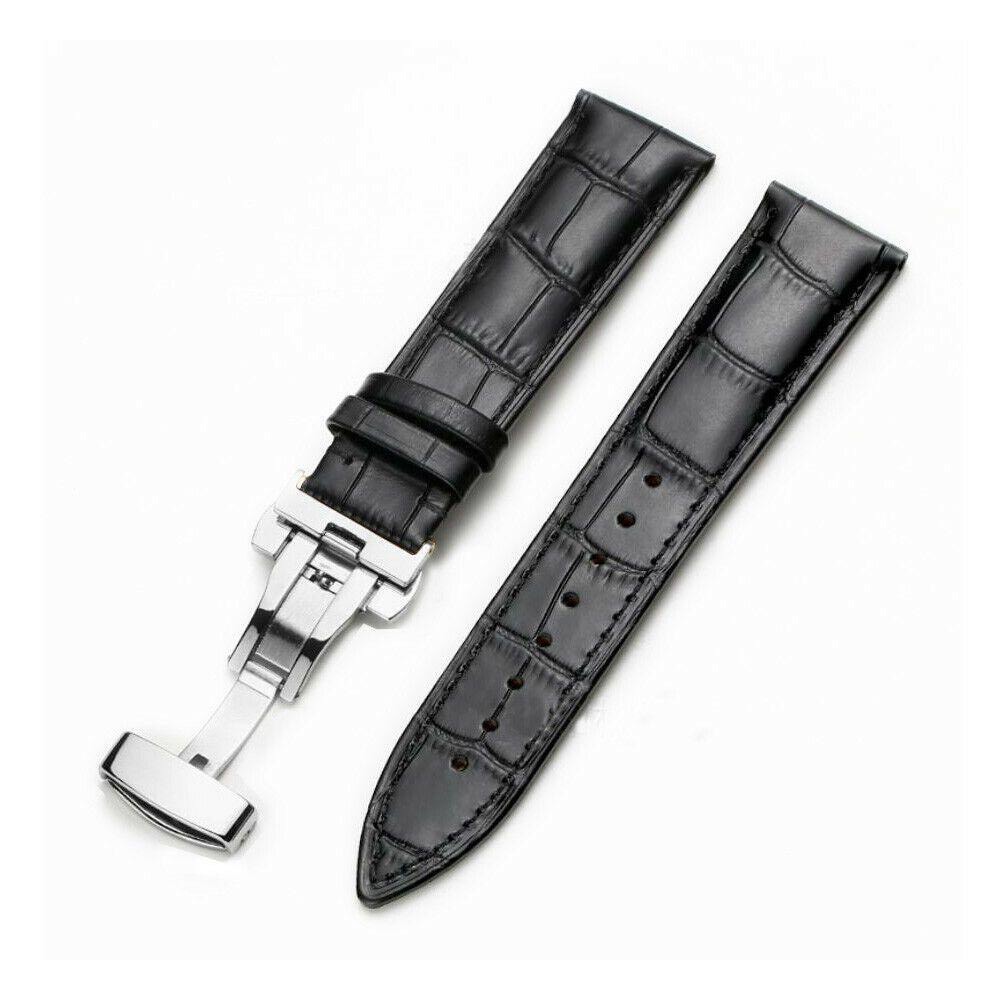 Dây đồng hồ da bò thật khóa bướm DÂY ĐEN KHÓA BẠC cho dây đồng hồ casio orient seiko dw citizen michael kors fossil longines omega burberry 12mm 14mm 16mm 18mm 20mm 22mm