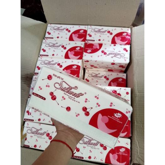 Combo 3 gói Khăn giấy ăn giấy rút 2 lớp Silkwell đỏ, Giấy ăn rút Silkwell đỏ 280 tờ