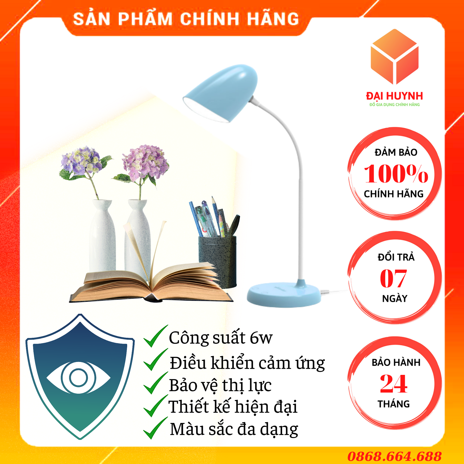 Đèn bàn học chống cận, bảo vệ thị lực cao cấp 6w rạng đông rd-rl-38.led