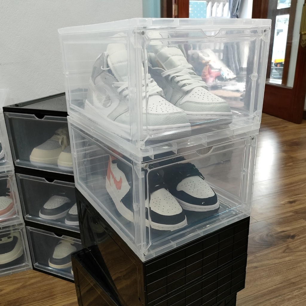 Combo 5 hộp đựng giày xịn nắp nam châm, hộp đựng sneaker nhựa cứng nguyên khối size lớn